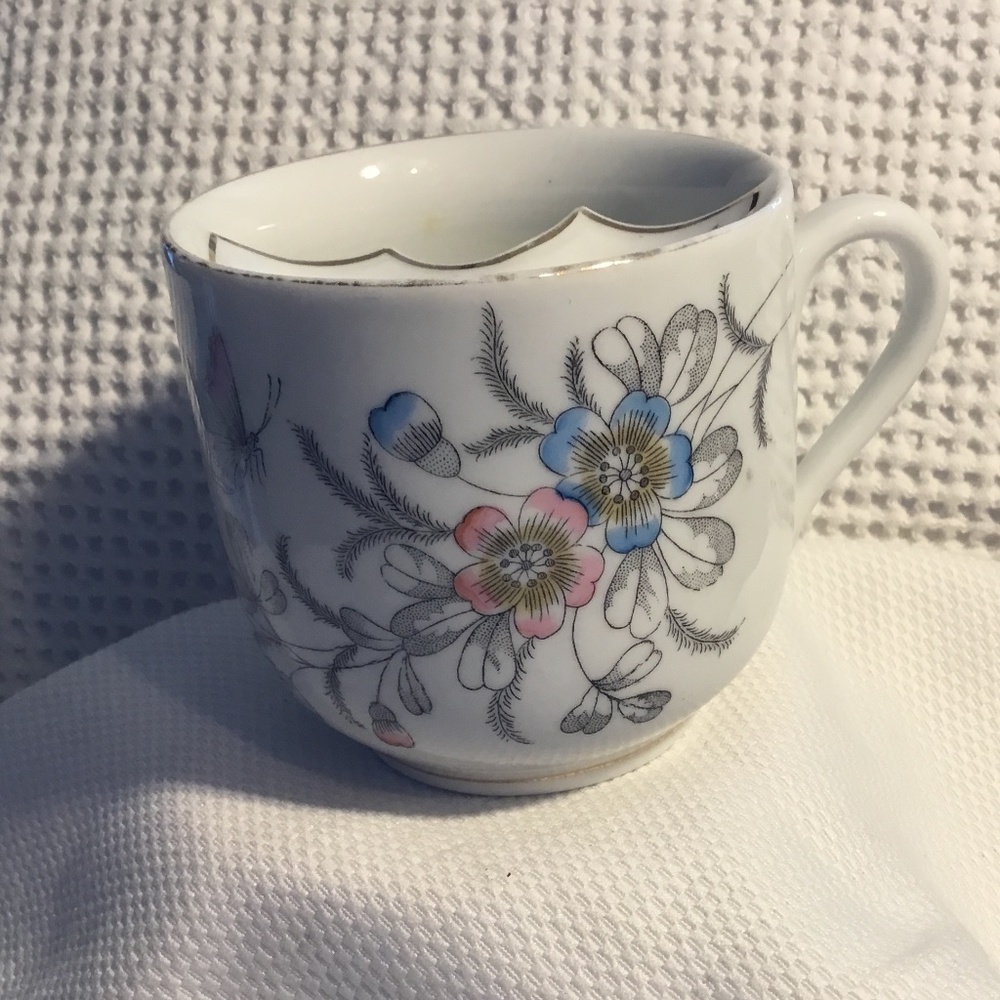 Vintage~Light Blue & Pink Floral Flowers~Mustache Cup Mug